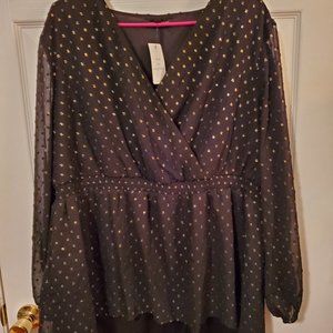 Lane Bryant Size Womens 18/20 Black with Gold Dots Top NWT